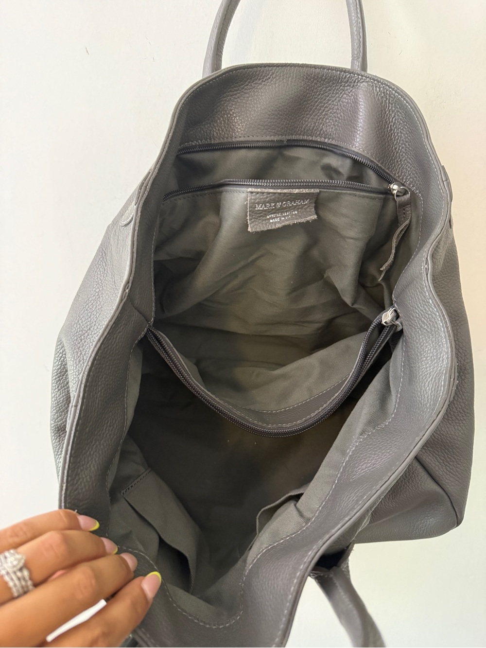 Mark & Graham Dark Gray Pebbled Leather Slouchy Tote - Picture 3 of 8